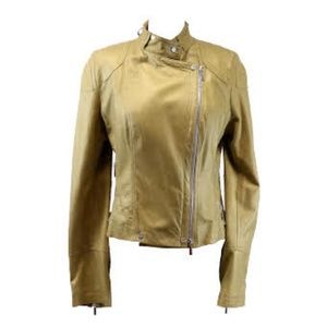 Karen Millen gold Metallic leather Moto jacket  si